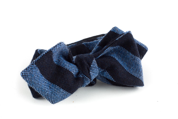 Regimental Cashmere Bow Tie - Navy Blue/Light Blue