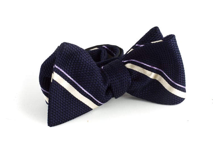 Regimental Grenadine Bow Tie - Navy Blue/White/Purple