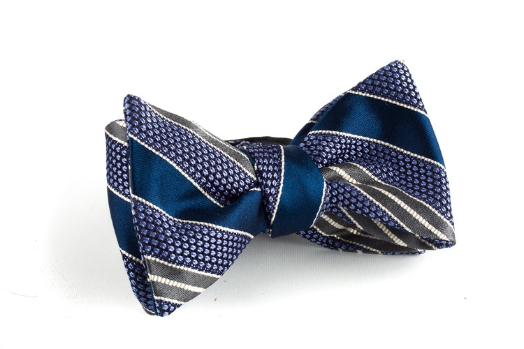 Regimental Grenadine Bow Tie - Navy Blue