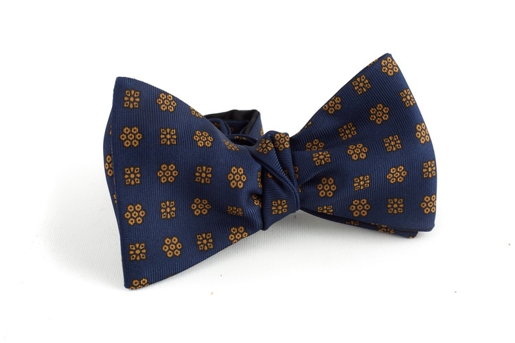 Floral Silk Bow Tie - Navy Blue/Rust