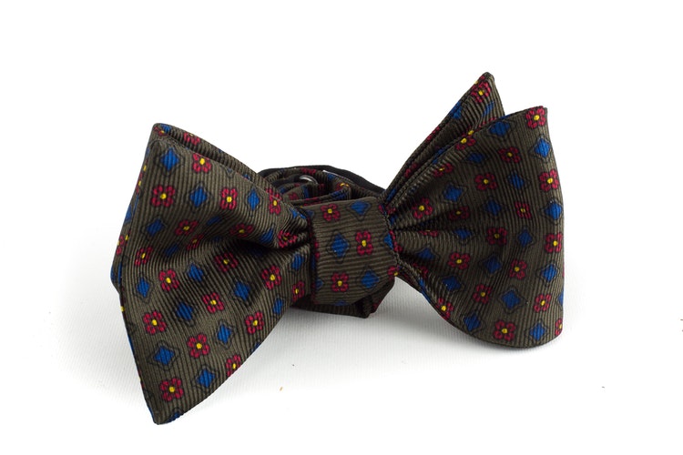 Floral Silk Bow Tie - Green/Red/Blue