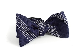 Regimental Silk Bow Tie - Navy Blue/White