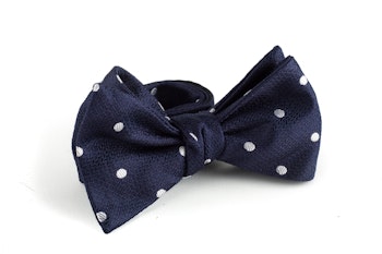 Polka Dot Silk Bow Tie - Navy Blue/White