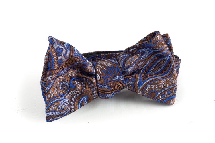 Paisley Silk Bow Tie - Brown/Light Blue