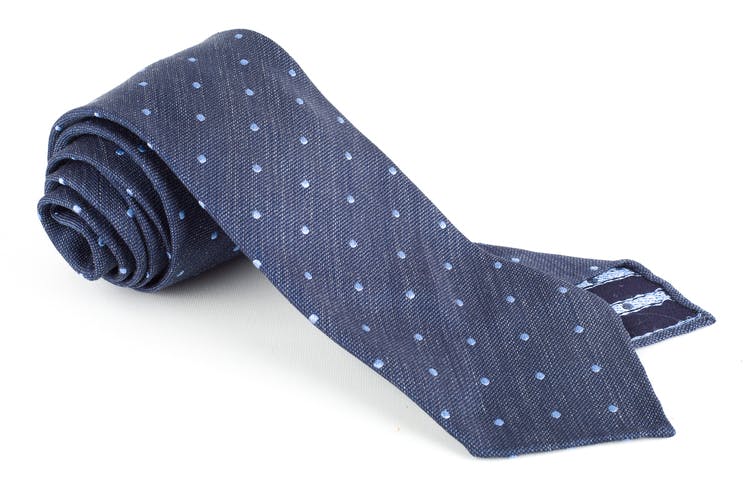 Polka Dot Textured Silk Tie - Untipped - Navy Blue
