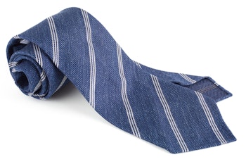 Regimental Textured Silk Tie - Untipped - Navy Blue/White
