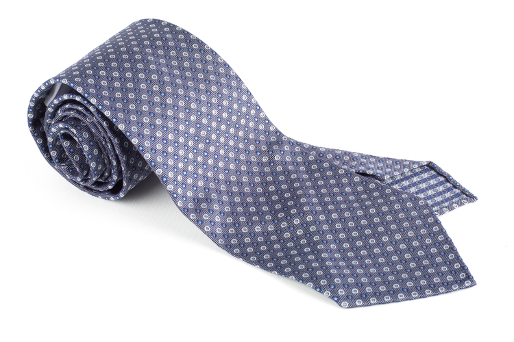 Circle Silk Tie - Untipped - Grey/Navy Blue/White