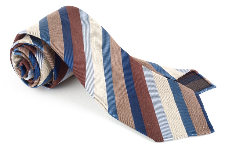 Striped Silk Tie - Untipped - Brow/Beige/Light Blue