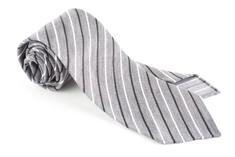 Thin Stripe Silk Tie - Untipped - Grey