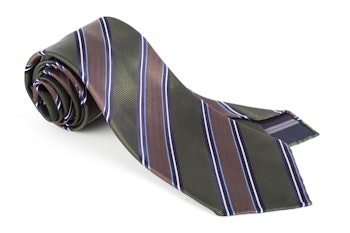 Regimental Silk Tie - Untipped - Green/Brown/Light Blue