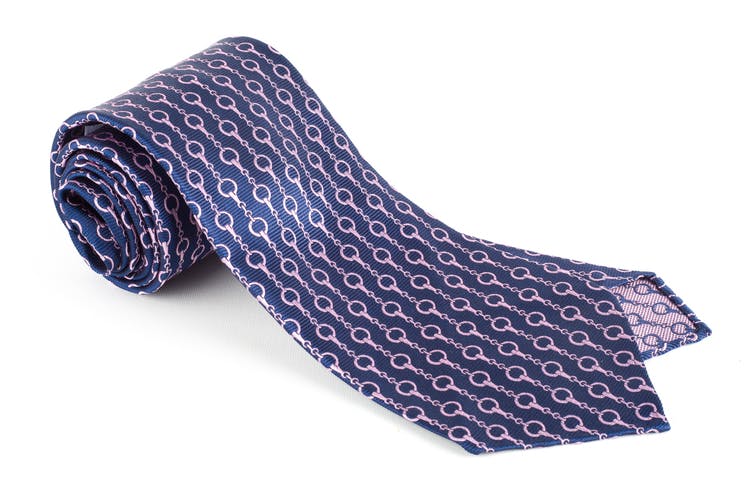Catena Silk Tie - Untipped - Navy Blue/Pink