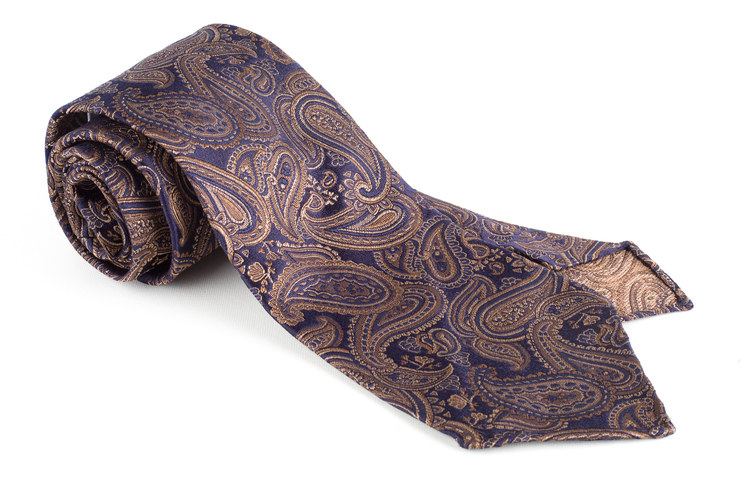 Paisley Silk Tie - Untipped - Navy Blue/Copper