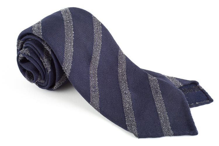 Regimental Textured Wool/Silk Tie - Untipped - Navy Blue/Grey