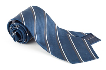 Regimental Silk Tie - Untipped - Navy Blue/Brown/White