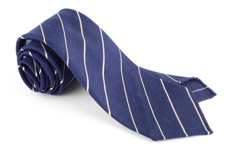 Regimental Textured Silk/Wool Tie - Untipped - Navy Blue/White