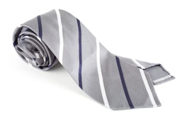 Regimental Textured Silk Tie - Untipped - Grey/Navy Blue/White