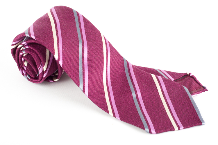 Regimental Silk Tie - Untipped - Lilac/Grey/Pink