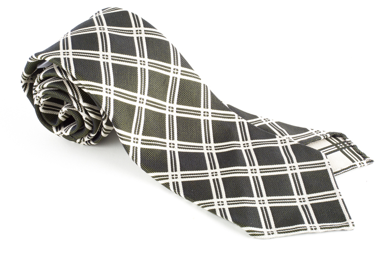Check Silk Tie - Untipped - Grey/White