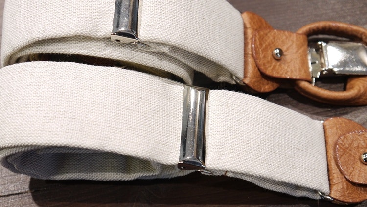 Solid Linen Suspenders - Beige