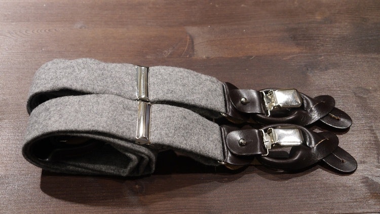 Solid Flannel Suspenders - Light Grey