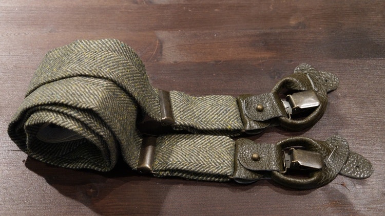 Herringbone Linen/Wool Suspenders - Green