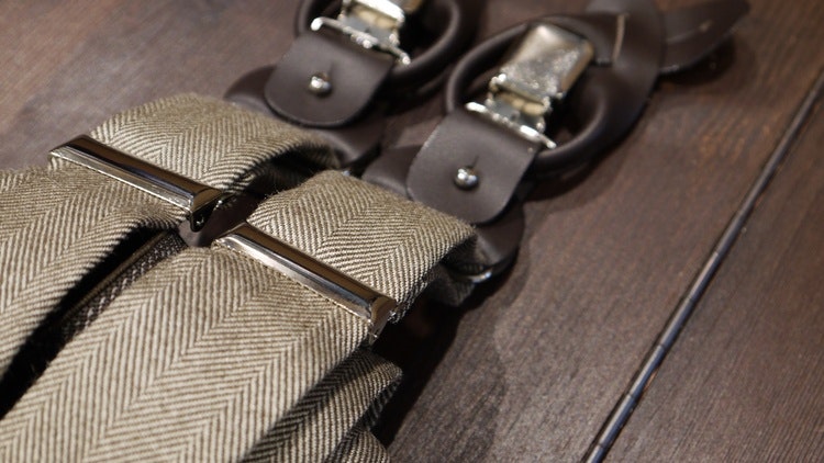 Herringbone Tussar Silk Suspenders - Beige