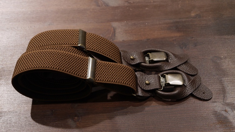 Solid Textured Suspenders Stretch - Brown