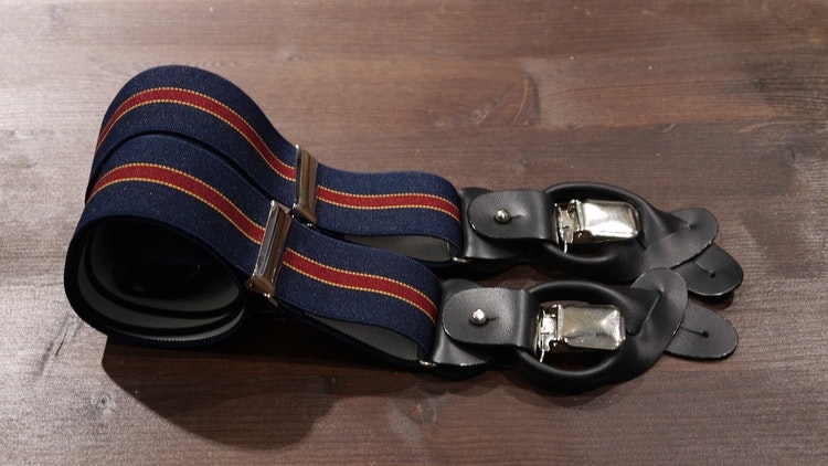 Regimental Suspenders Stretch - Navy Blue/Burgundy