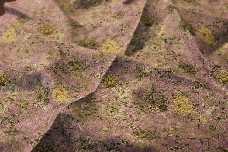 Floral Linen Pocket Square - Purple