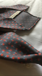 Floral Printed Silk Tie - Untipped - Grey/Red/White