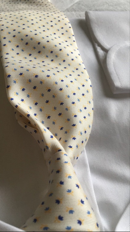 Floral Printed Silk Tie - Untipped - Creme White/Light Blue