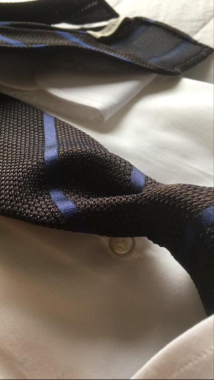 Regimental Silk Grenadine Tie - Untipped - Brown/Navy Blue