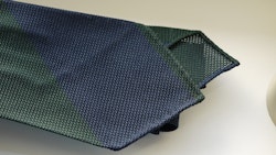 Blockstripe Silk Grenadine Tie - Untipped - Green/Navy Blue