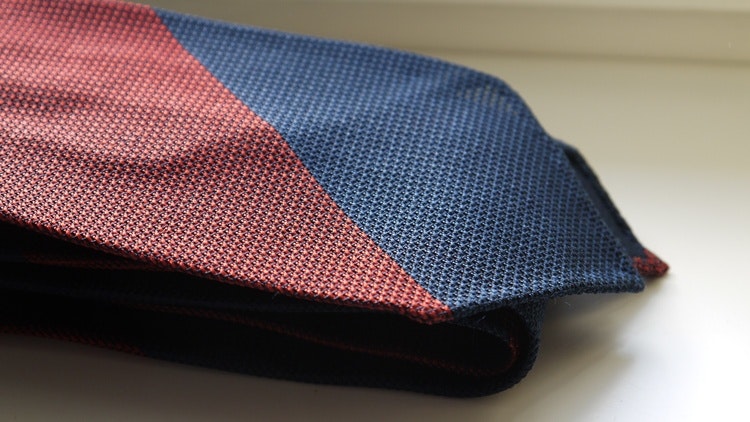 Blockstripe Silk Grenadine Tie - Untipped - Rust/Navy Blue