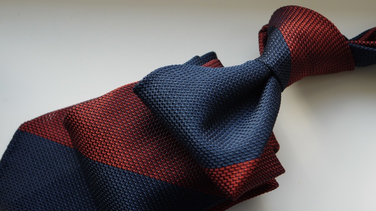 Blockstripe Silk Grenadine Tie - Untipped - Rust/Navy Blue