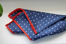 Polka Dot/Solid Silk Pocket Square - Double - Navy Blue/Red