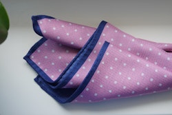 Polka Dot/Solid Silk Pocket Square - Double - Pink/Navy Blue