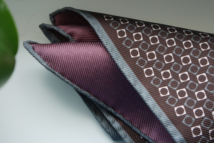 Square/Solid Silk Pocket Square - Double - Brown/Grey