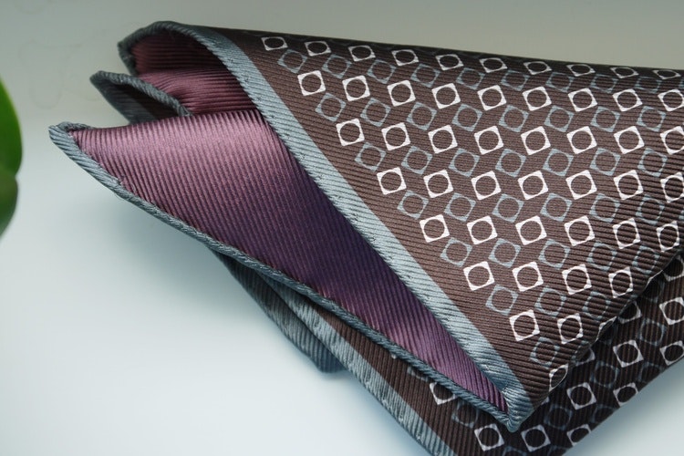 Square/Solid Silk Pocket Square - Double - Brown/Grey