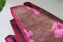 Floral Linen Pocket Square - Brown/Pink