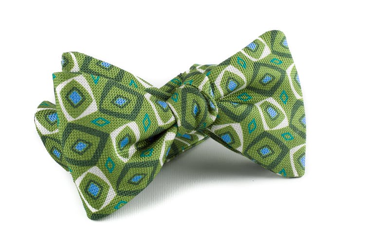 Medallion Silk Bow Tie - Green/Beige