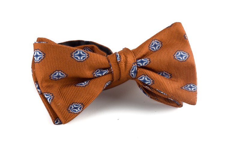 Medallion Silk Bow Tie - Orange/Navy Blue