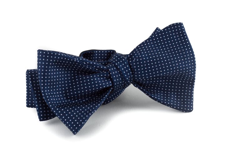 Pindot Silk Bow Tie - Navy Blue/White