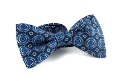 Circular Silk Bow Tie - Navy Blue/White