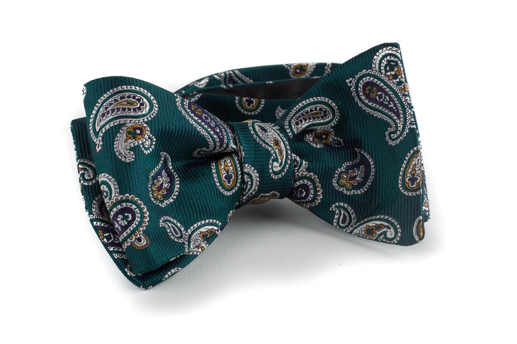 Paisley Silk Bow Tie - Green/Navy Blue