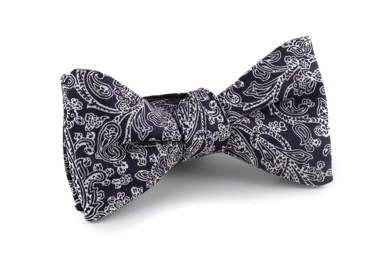 Paisley Silk Bow Tie - Navy Blue/White