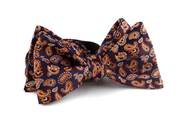 Paisley Silk Bow Tie - Navy Blue/Orange