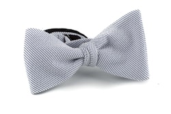 Striped Seersucker Cotton Bow Tie - Blue/White