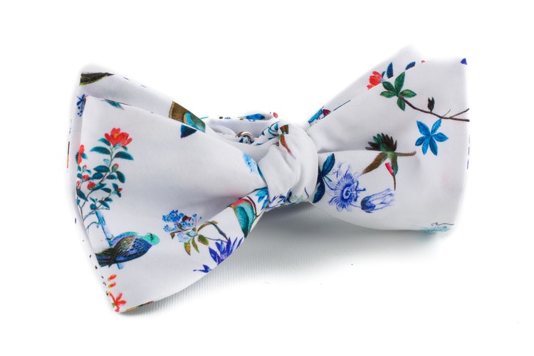 Floral Cotton Bow Tie - White/Blue/Orange