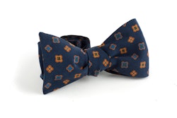 Square Madder Silk Bow Tie - Navy Blue/Orange/Brown
